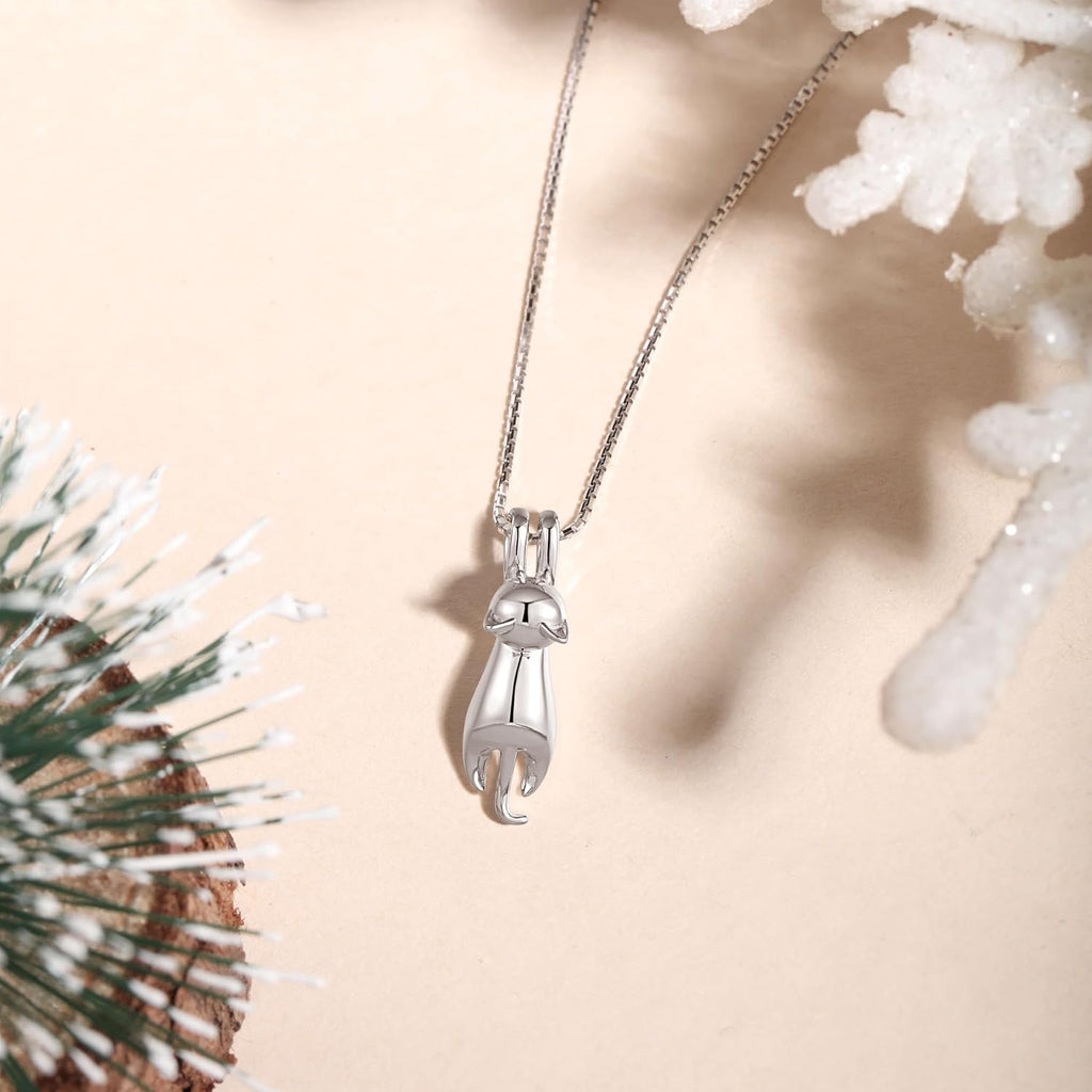 S.Leaf Women's Sterling Silver Cat Pendant Necklace
