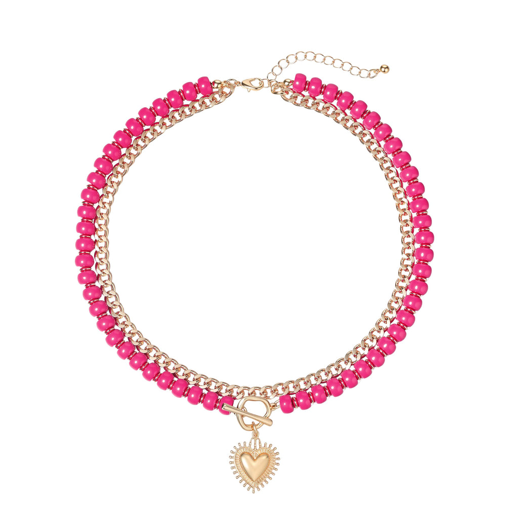 Layered Necklaces for Women, Colorful Acrylic Beads & Heart Pendant