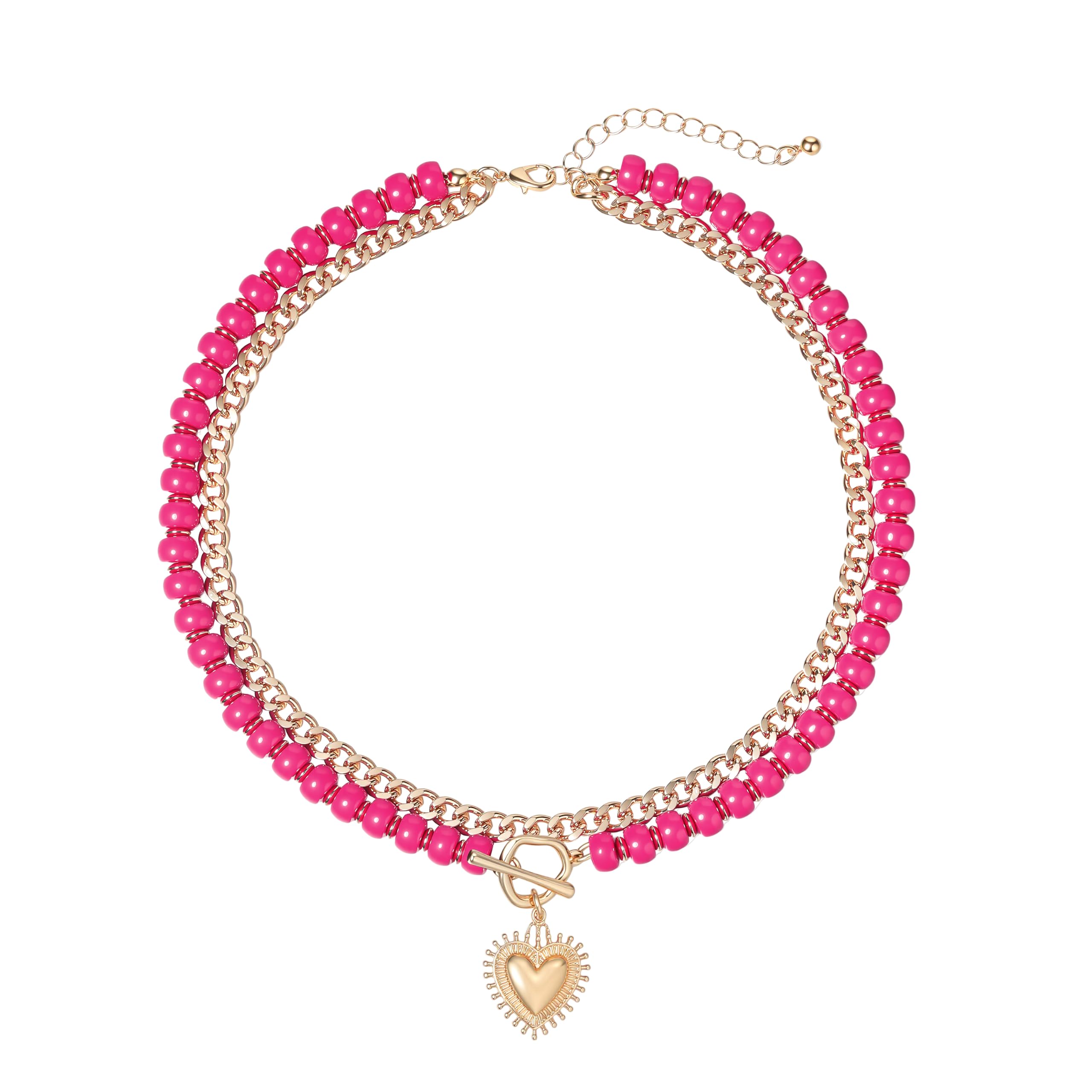 Layered Necklaces for Women, Colorful Acrylic Beads & Heart Pendant