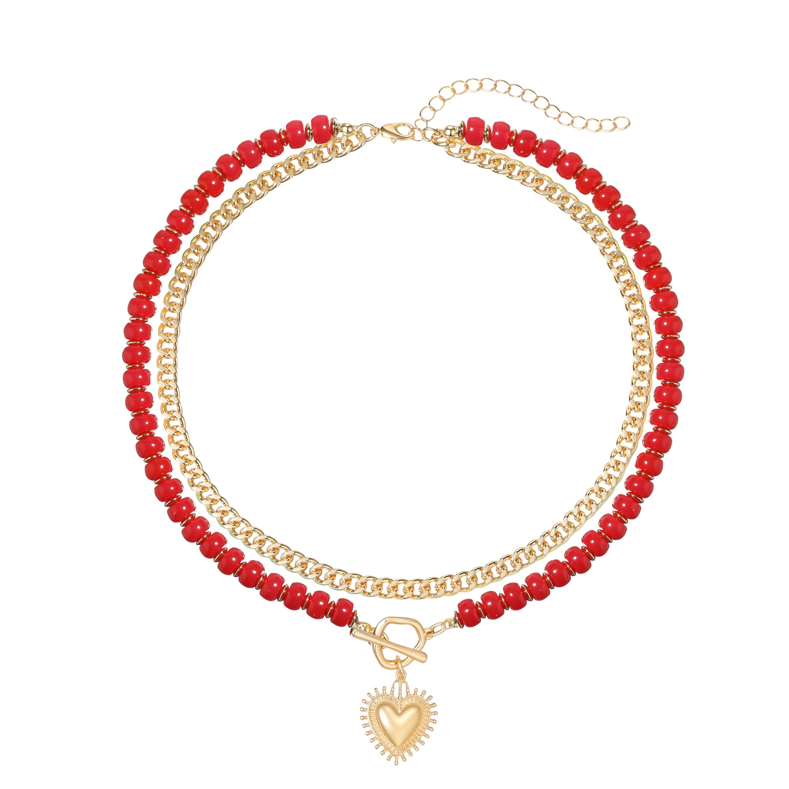 Layered Necklaces for Women, Colorful Acrylic Beads & Heart Pendant