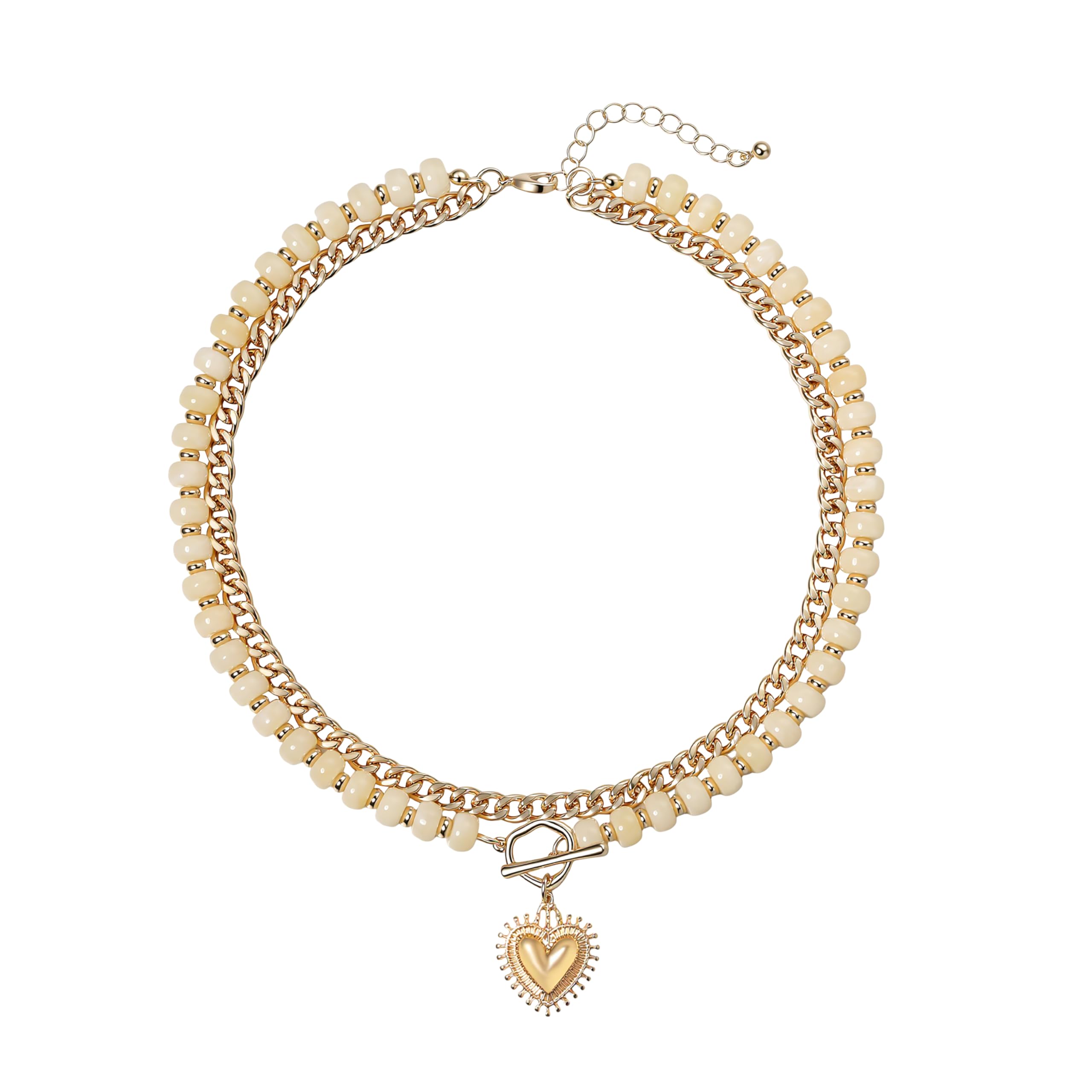 Layered Necklaces for Women, Colorful Acrylic Beads & Heart Pendant