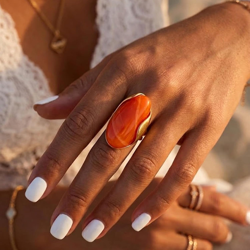 Mchic Women's Chunky Oval Resin Statement Ring