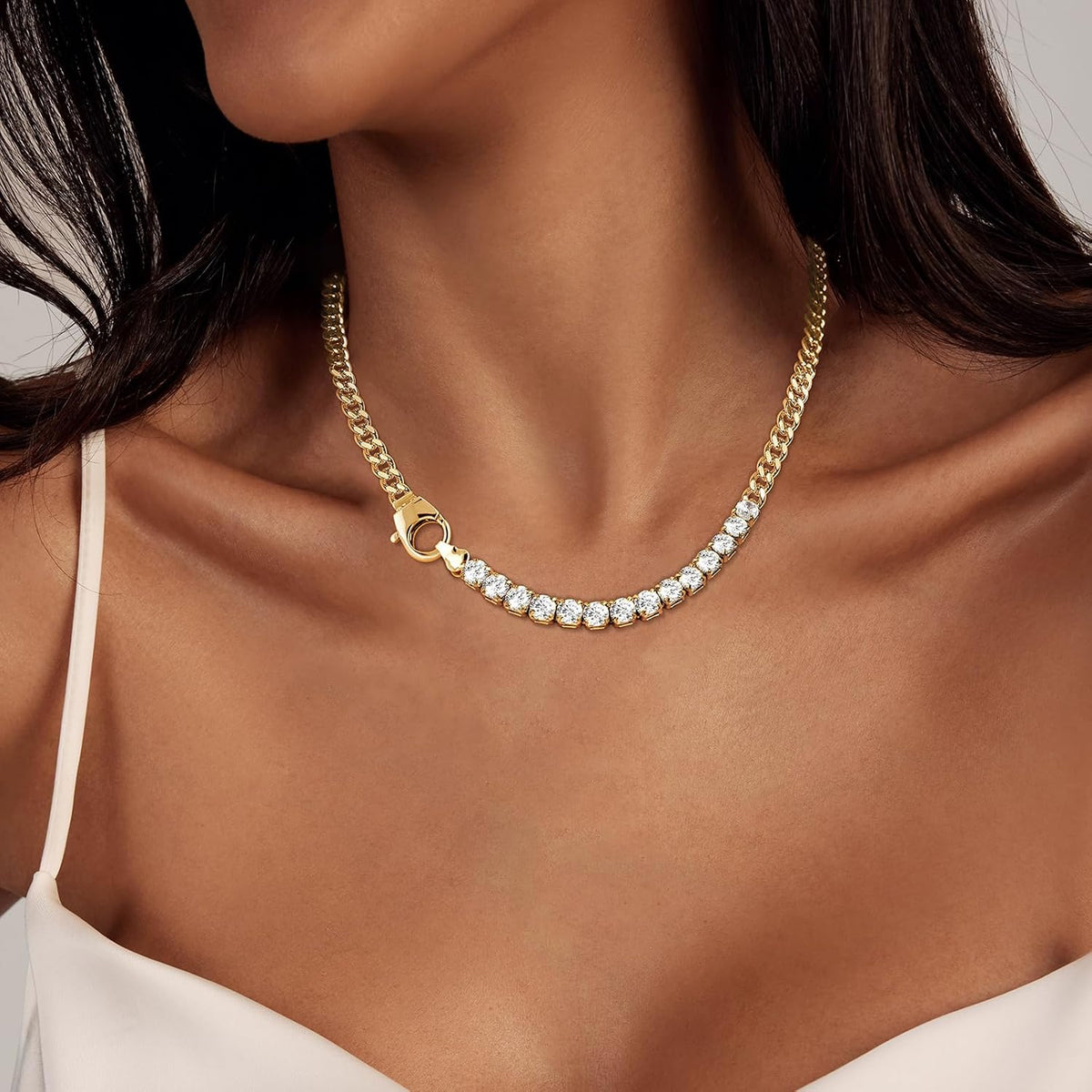 Luxval Women's 3mm CZ Tennis Choker Necklace