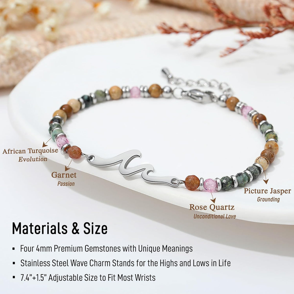 TONY & SANDY Women's Natural Stone Wave Bracelet