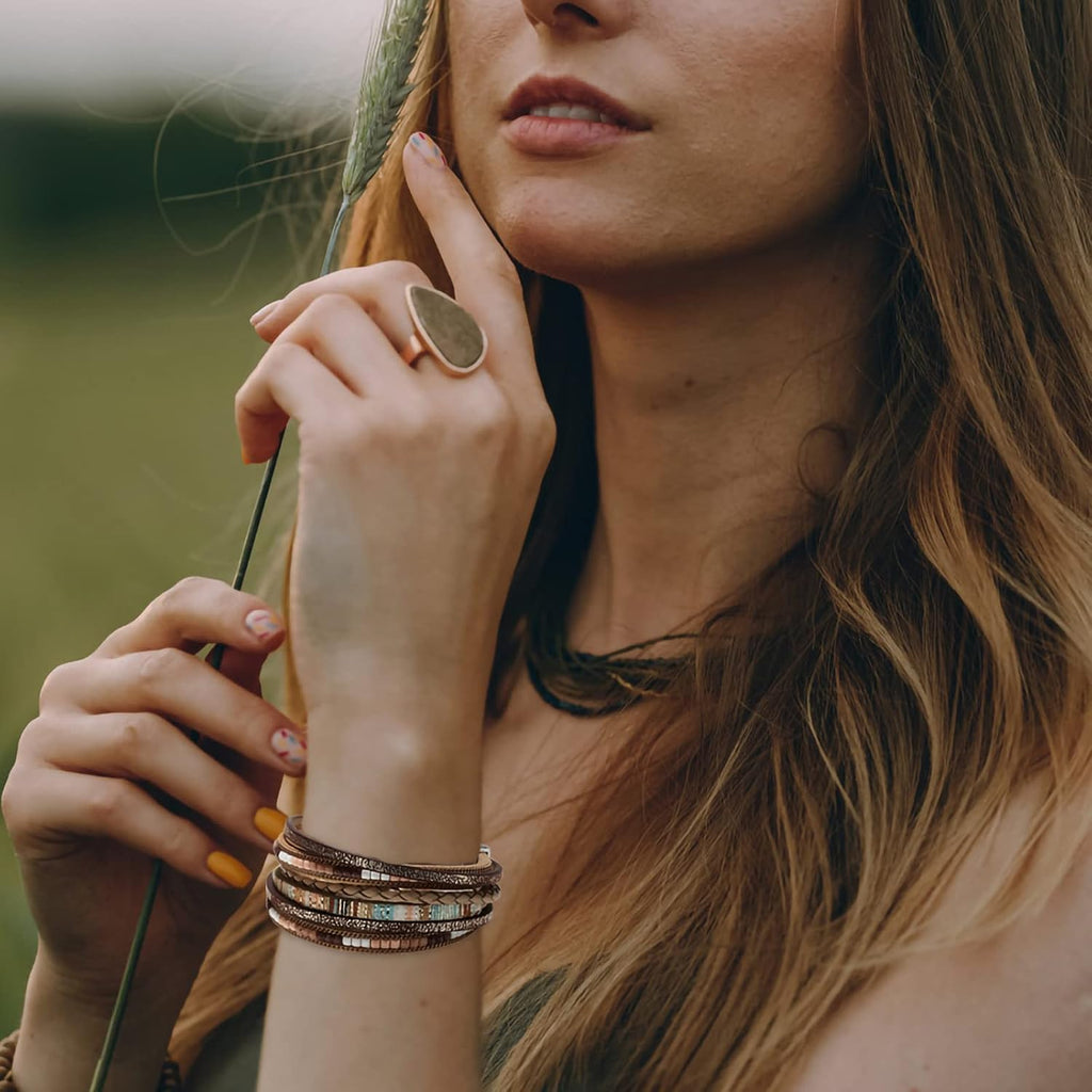 Fesciory Women's Boho Western Leather Wrap Cuff Bracelet