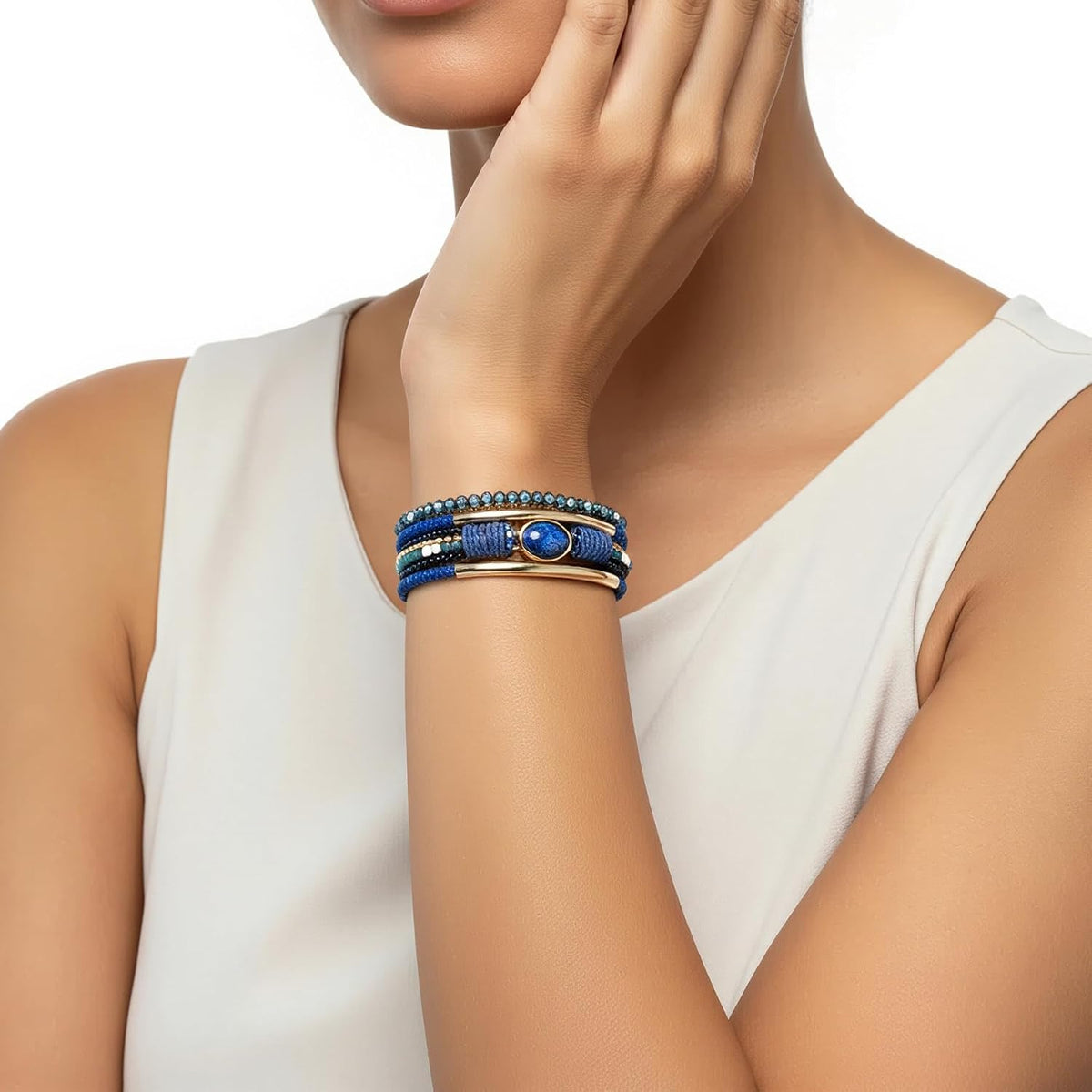Edoneery Women's Boho Leather Layered Cuff Wrap Bracelet 19.5cm