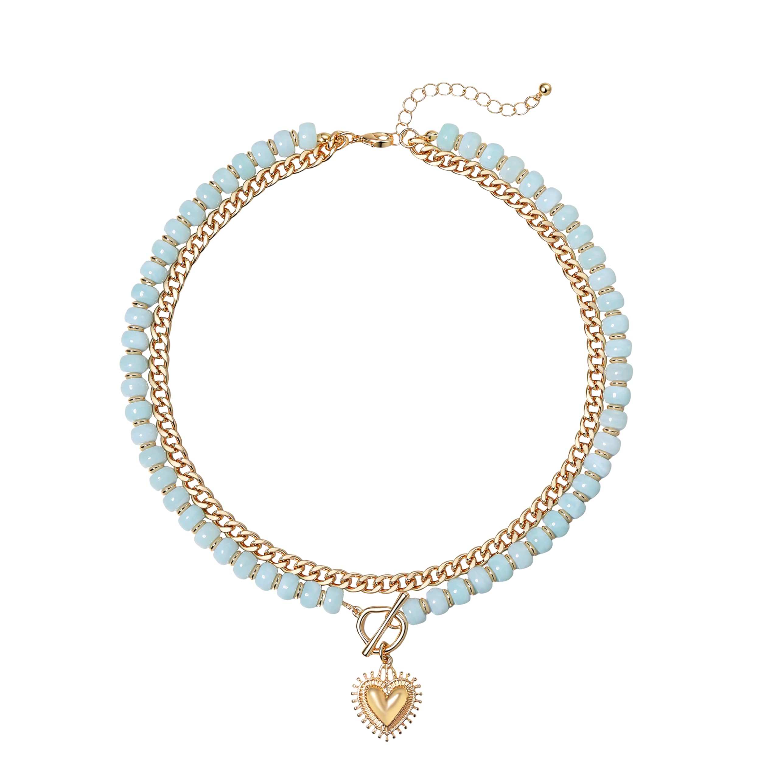 Layered Necklaces for Women, Colorful Acrylic Beads & Heart Pendant
