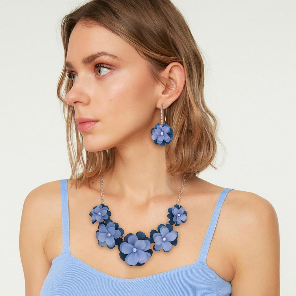 Flyonce Women's Floral Boho Collar Necklace with Earrings