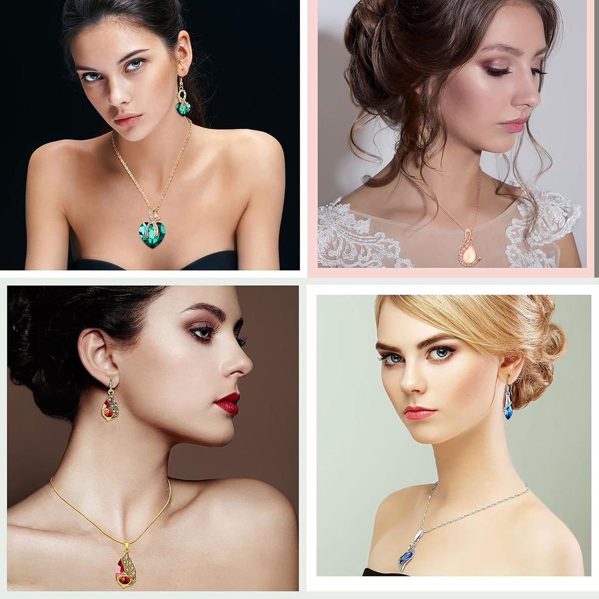 MTLEE Women's Peacock Crystal Necklace and Earring Set