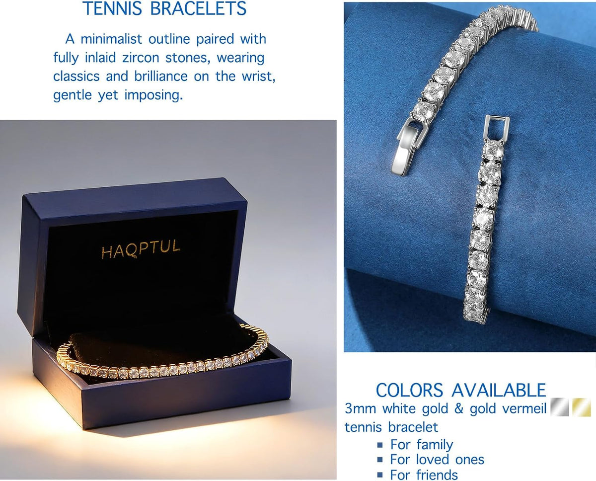 Haqptul Women's 3mm CZ Tennis Bracelet