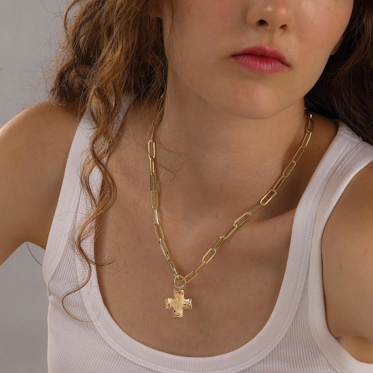 Bheop Women's Chunky Cross Pendant Necklace
