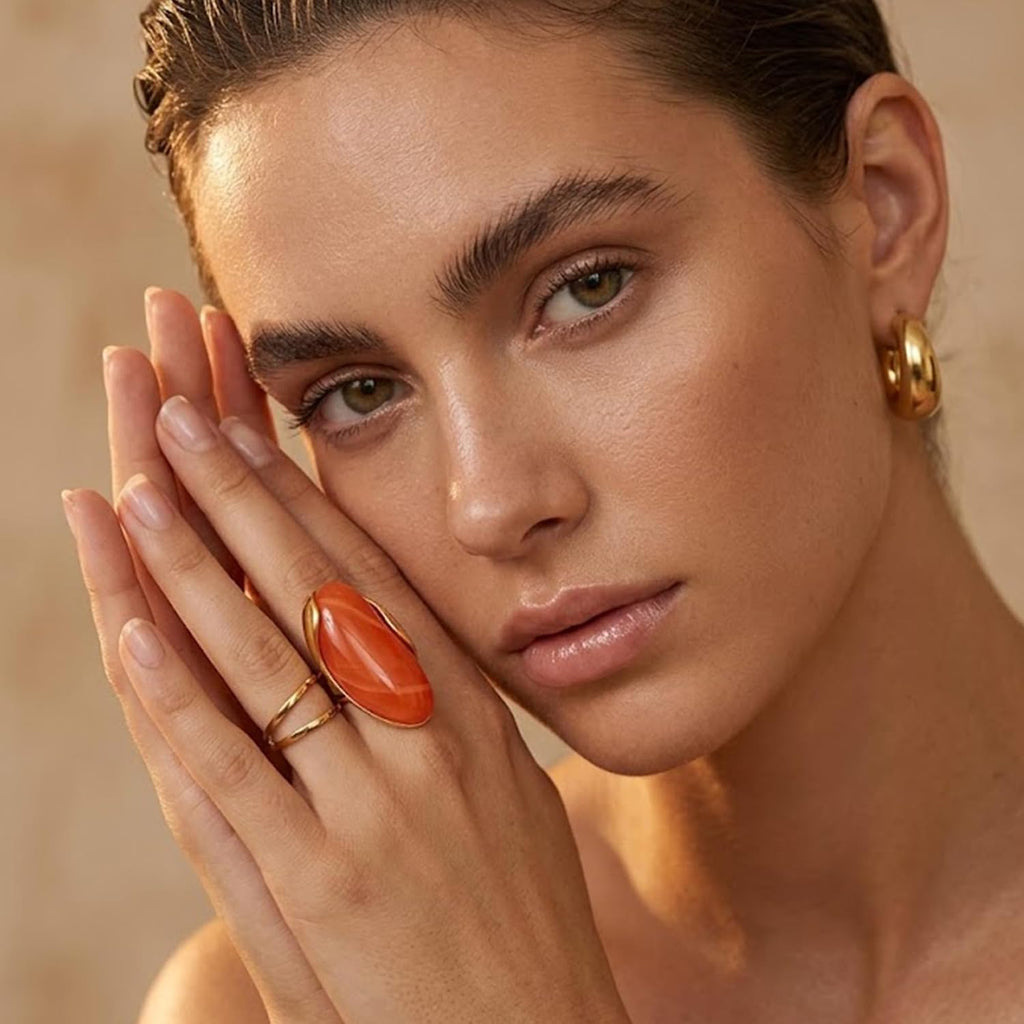 Mchic Women's Chunky Oval Resin Statement Ring