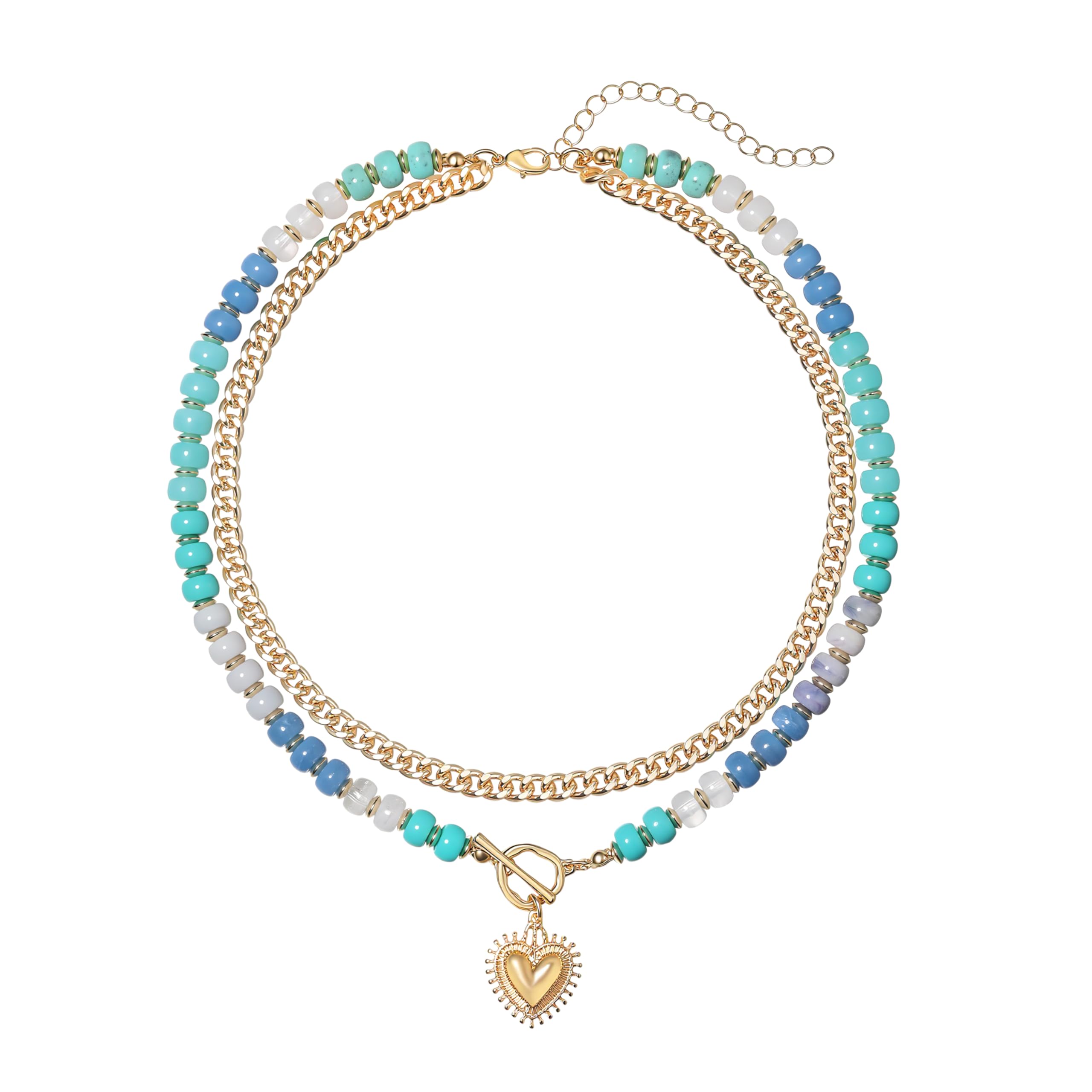 Layered Necklaces for Women, Colorful Acrylic Beads & Heart Pendant
