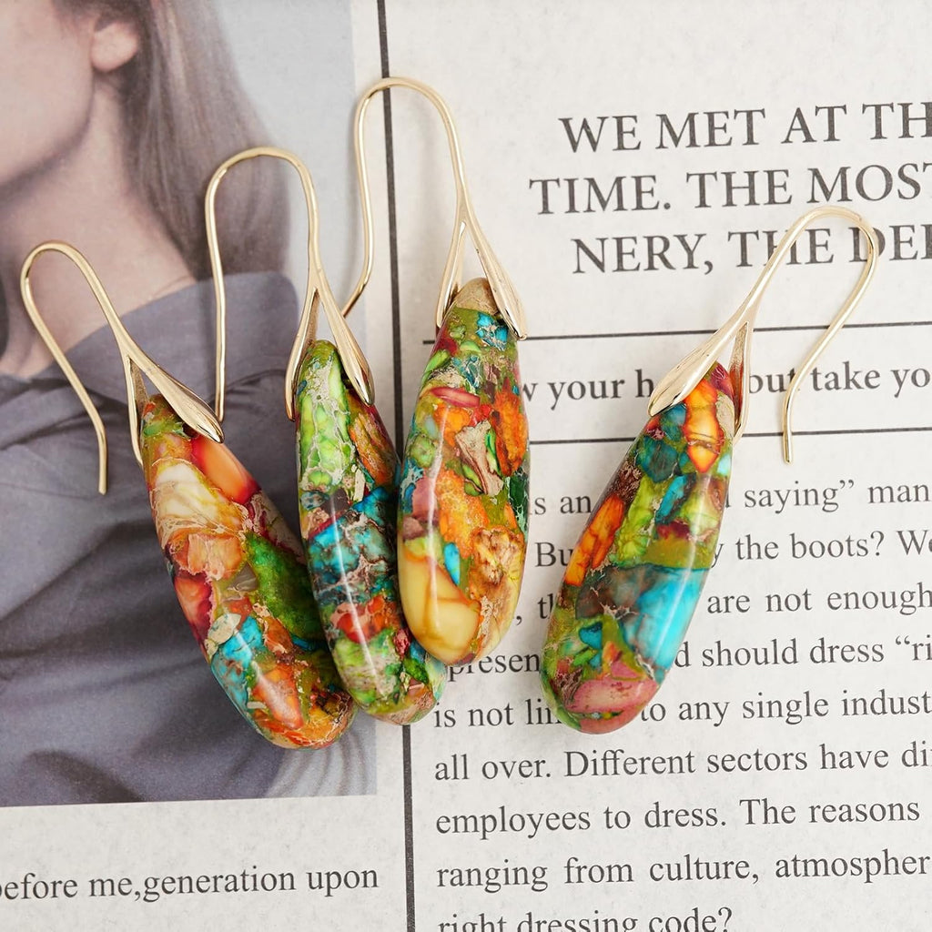 Sriomu Women's Natural Stone Fishhook Dangle Earrings