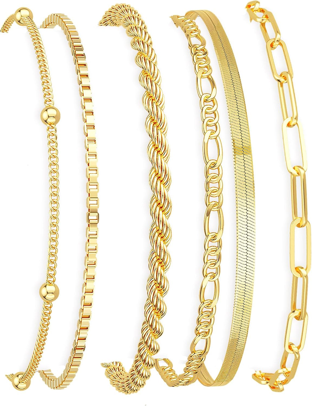 DEARMAY Women's 14K Gold Plated Chain Bracelet Set