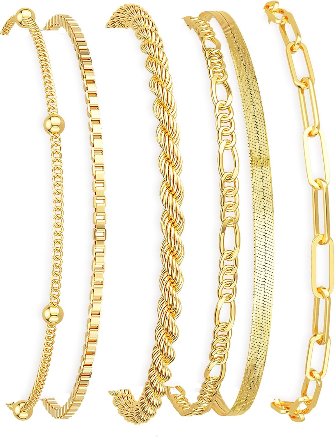 DEARMAY Women's 14K Gold Plated Chain Bracelet Set
