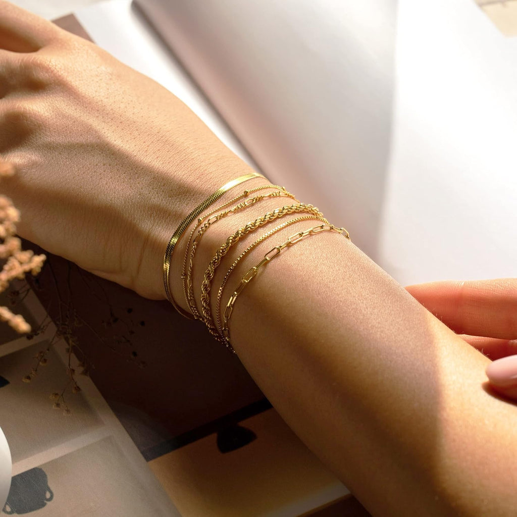 DEARMAY Women's 14K Gold Plated Chain Bracelet Set