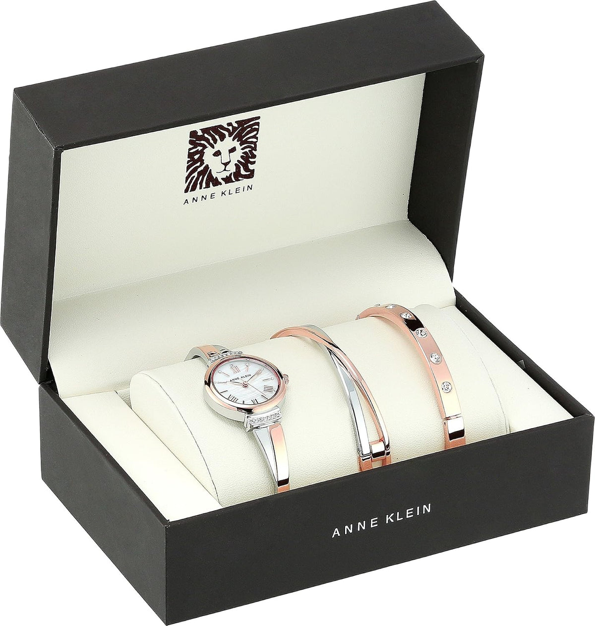 Anne Klein Women's Crystal Accented Bangle Watch and Bracelet Set