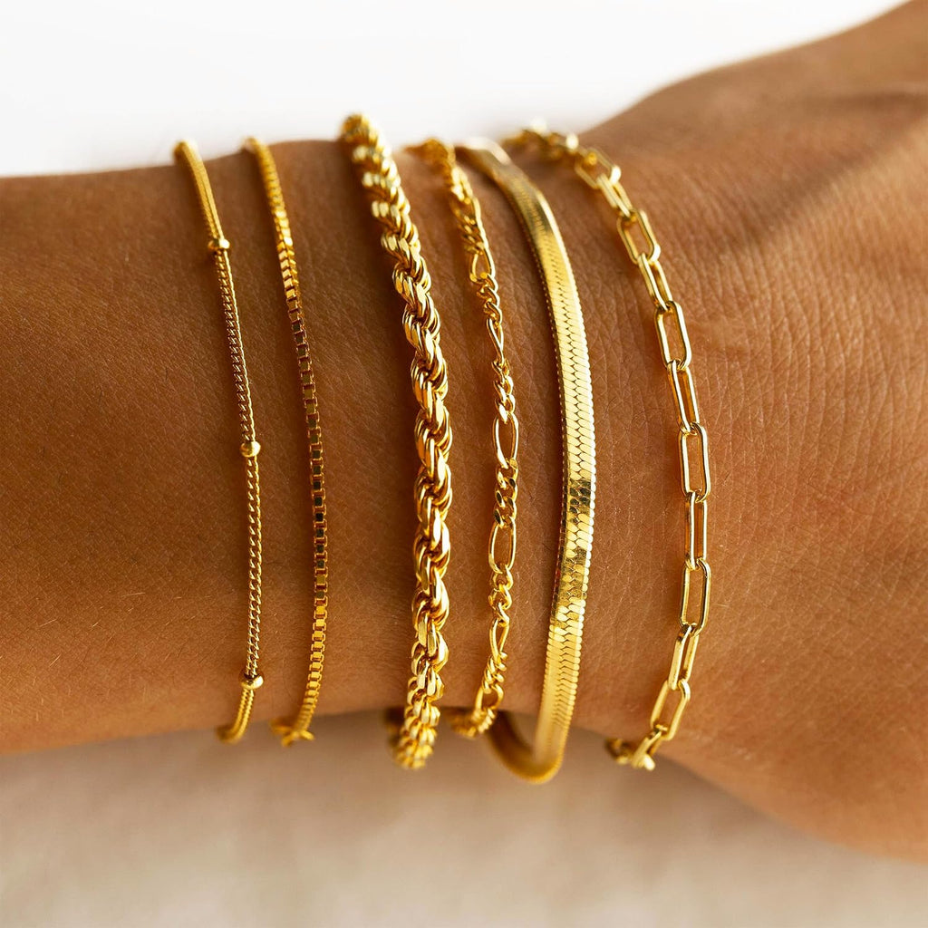 DEARMAY Women's 14K Gold Plated Chain Bracelet Set