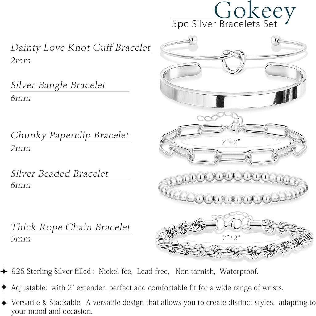 Gokeey Women's 14K Gold Plated Stackable Cuff Bracelet Set