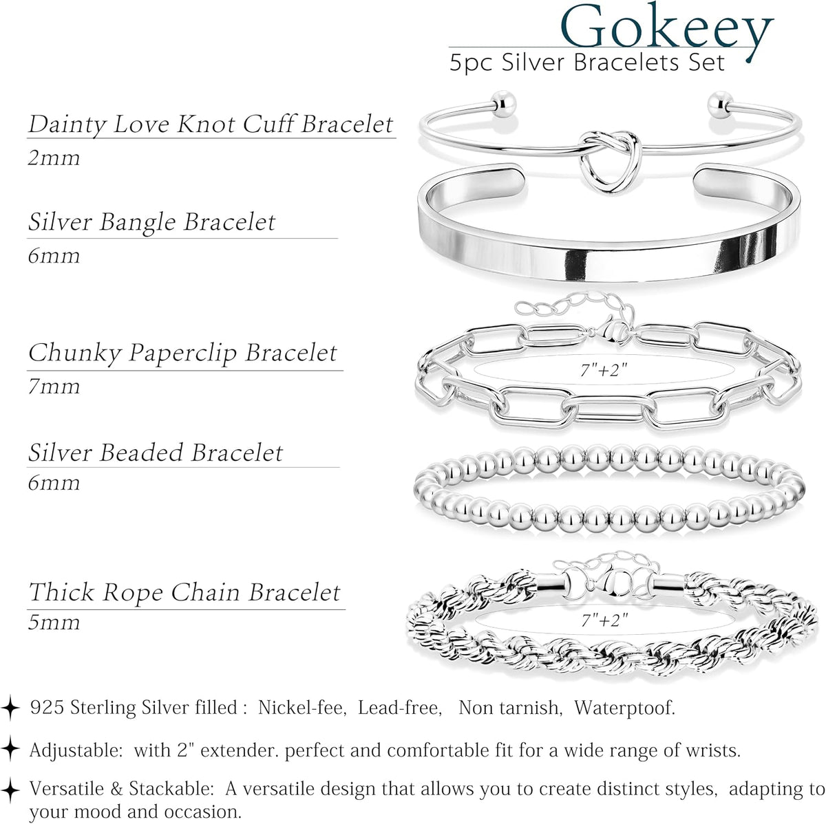 Gokeey Women's 14K Gold Plated Stackable Cuff Bracelet Set
