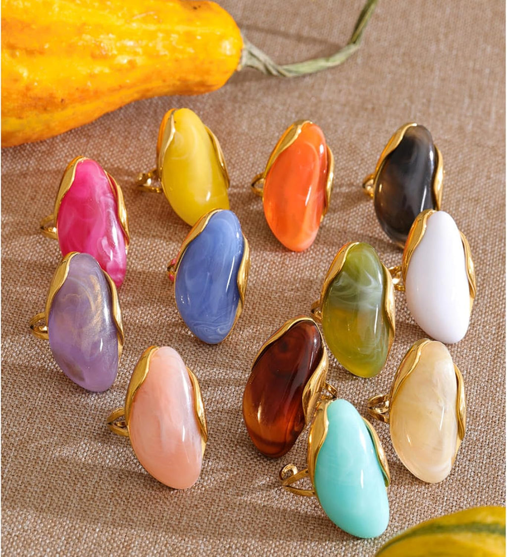 Mchic Women's Chunky Oval Resin Statement Ring