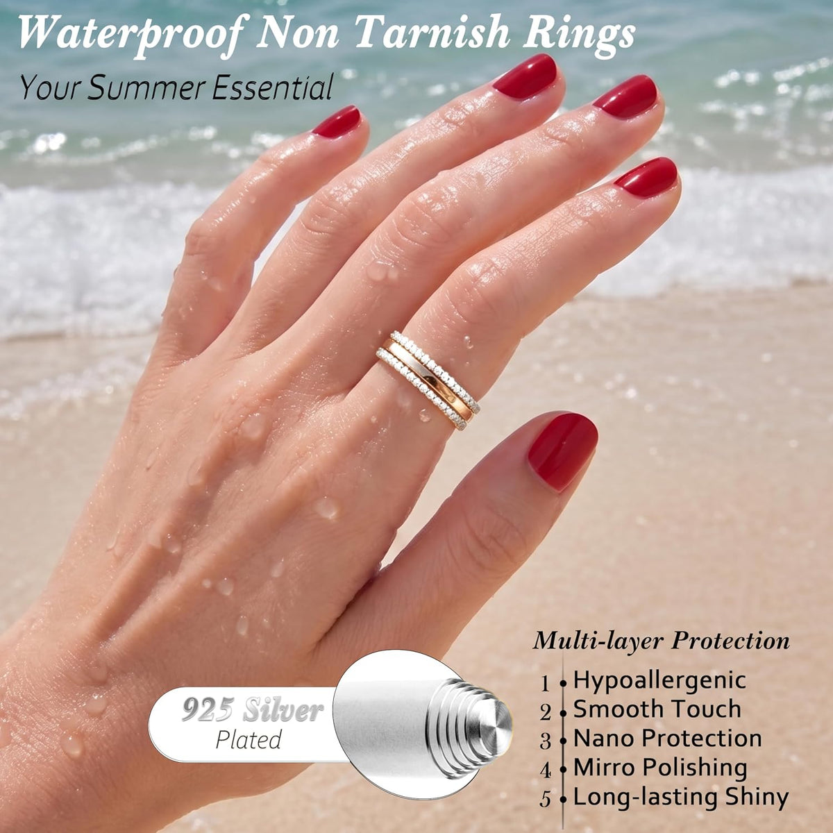 Purplepig Women's Two Tone CZ Eternity Band Set