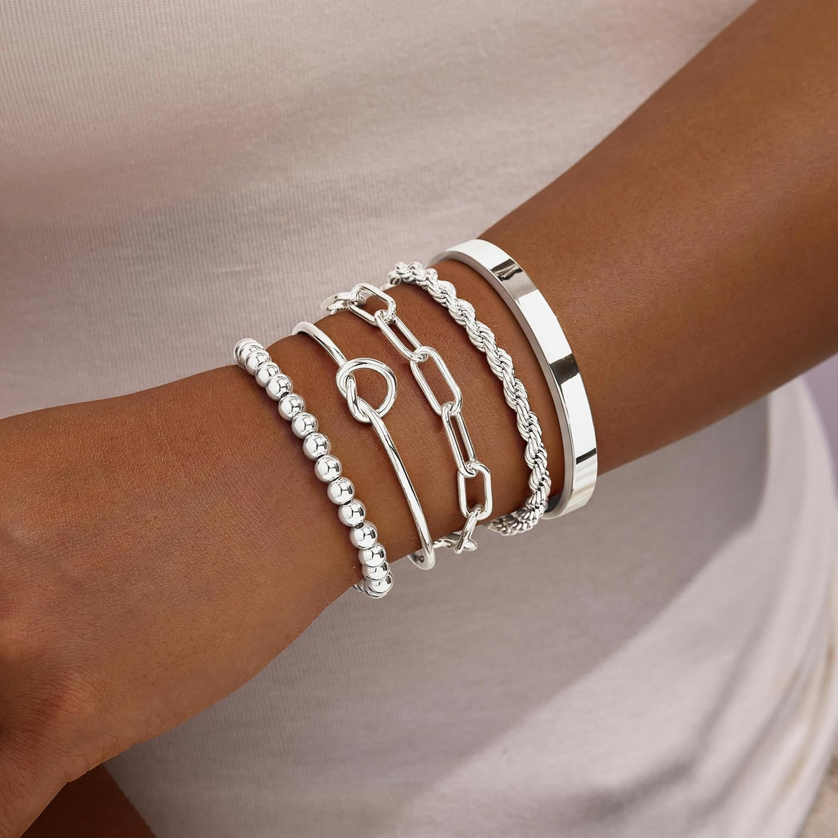 Gokeey Women's 14K Gold Plated Stackable Cuff Bracelet Set
