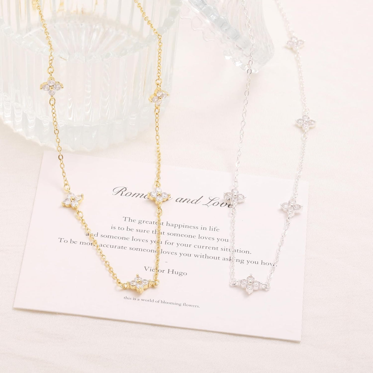 CUEZIY Women's Cubic Zirconia Station Choker Necklace