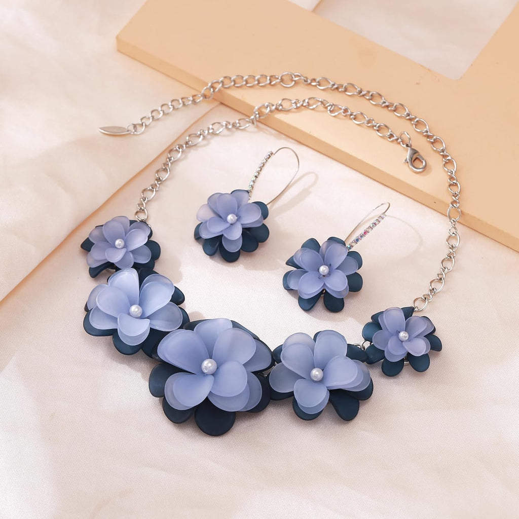 Flyonce Women's Floral Boho Collar Necklace with Earrings