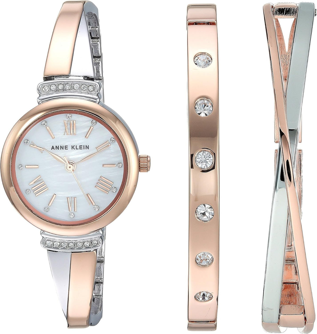 Anne Klein Women's Crystal Accented Bangle Watch and Bracelet Set