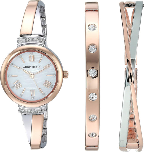 Anne Klein Women's Crystal Accented Bangle Watch and Bracelet Set