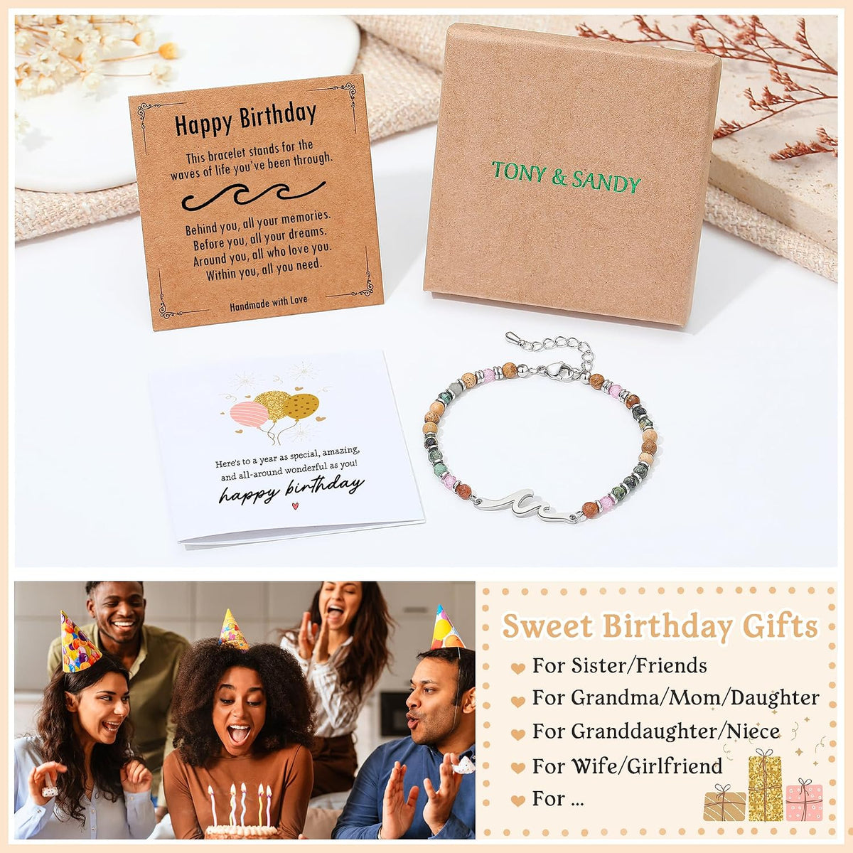 TONY & SANDY Women's Natural Stone Wave Bracelet
