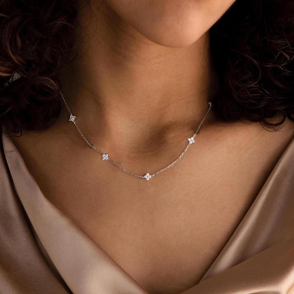 CUEZIY Women's Cubic Zirconia Station Choker Necklace