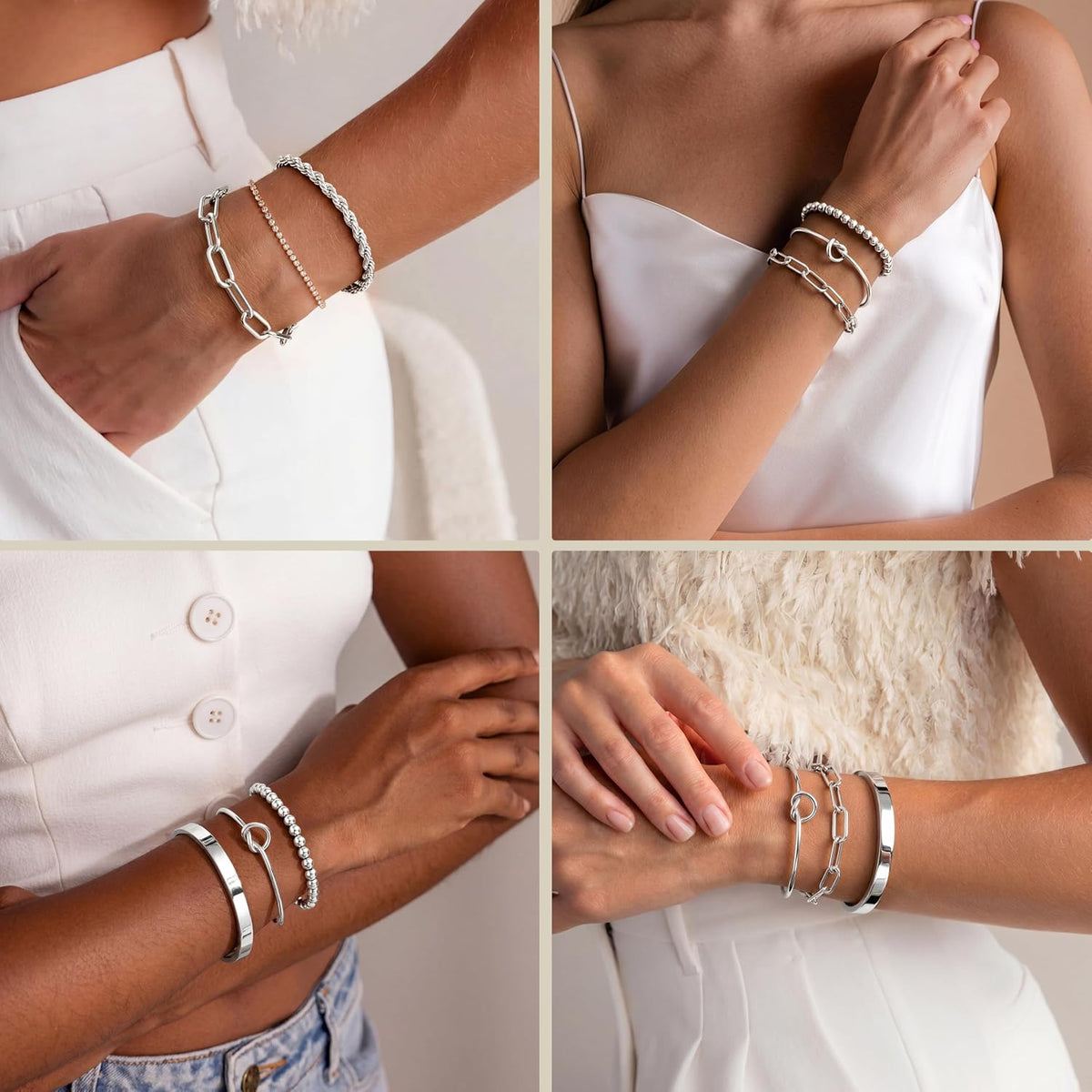 Gokeey Women's 14K Gold Plated Stackable Cuff Bracelet Set