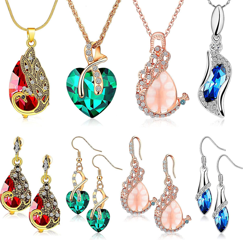 MTLEE Women's Peacock Crystal Necklace and Earring Set