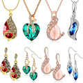 MTLEE Women's Peacock Crystal Necklace and Earring Set