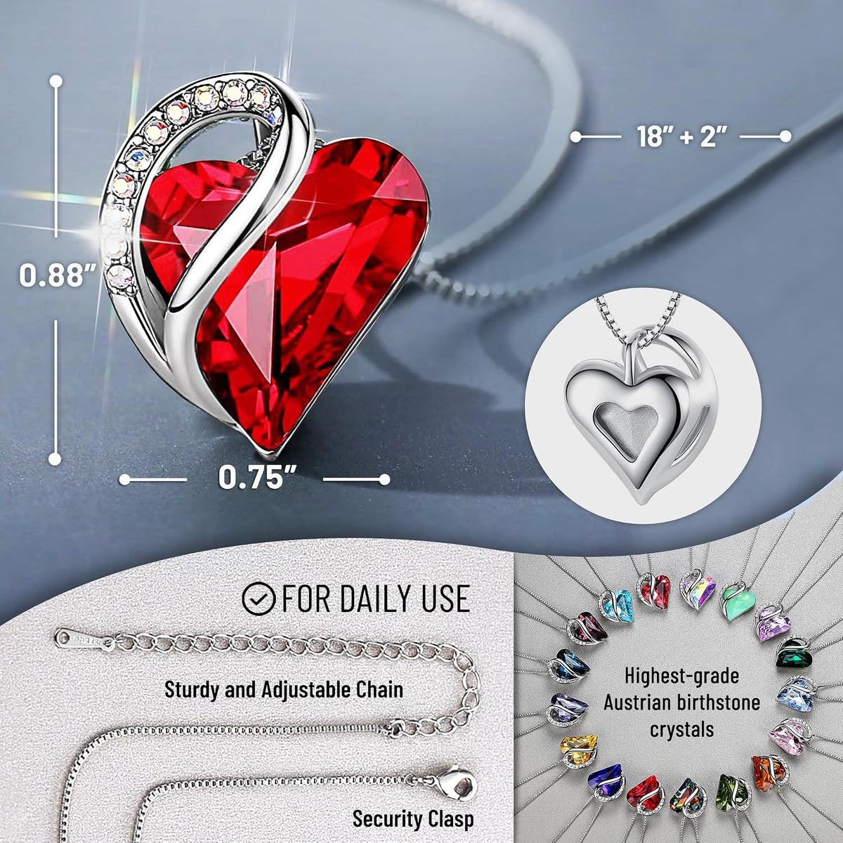 Leafael Women's Infinity Love Heart Crystal Pendant Necklace