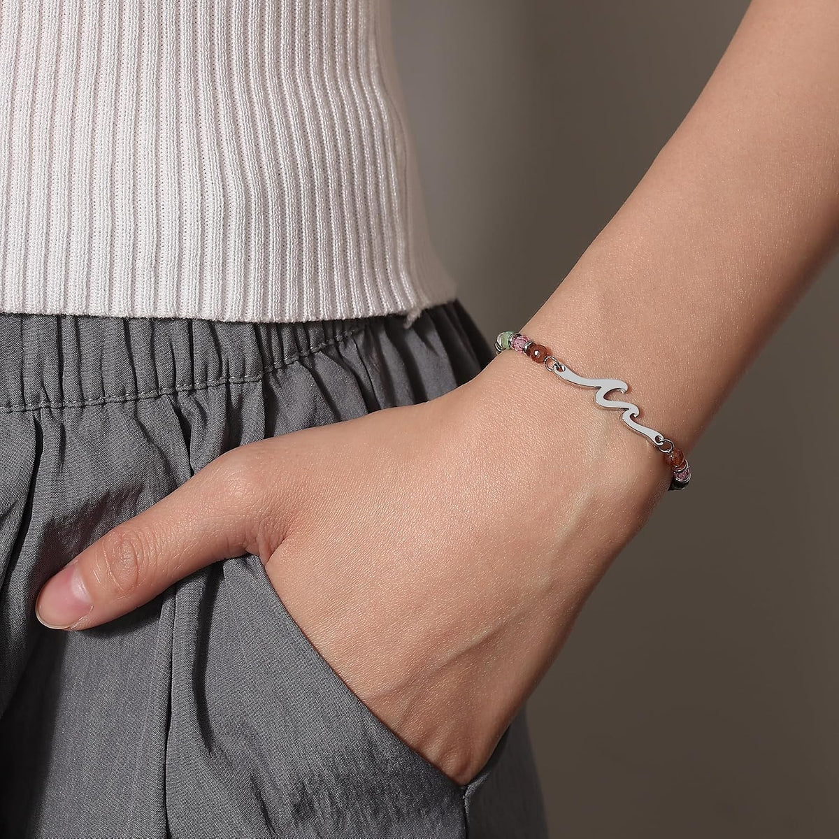 TONY & SANDY Women's Natural Stone Wave Bracelet
