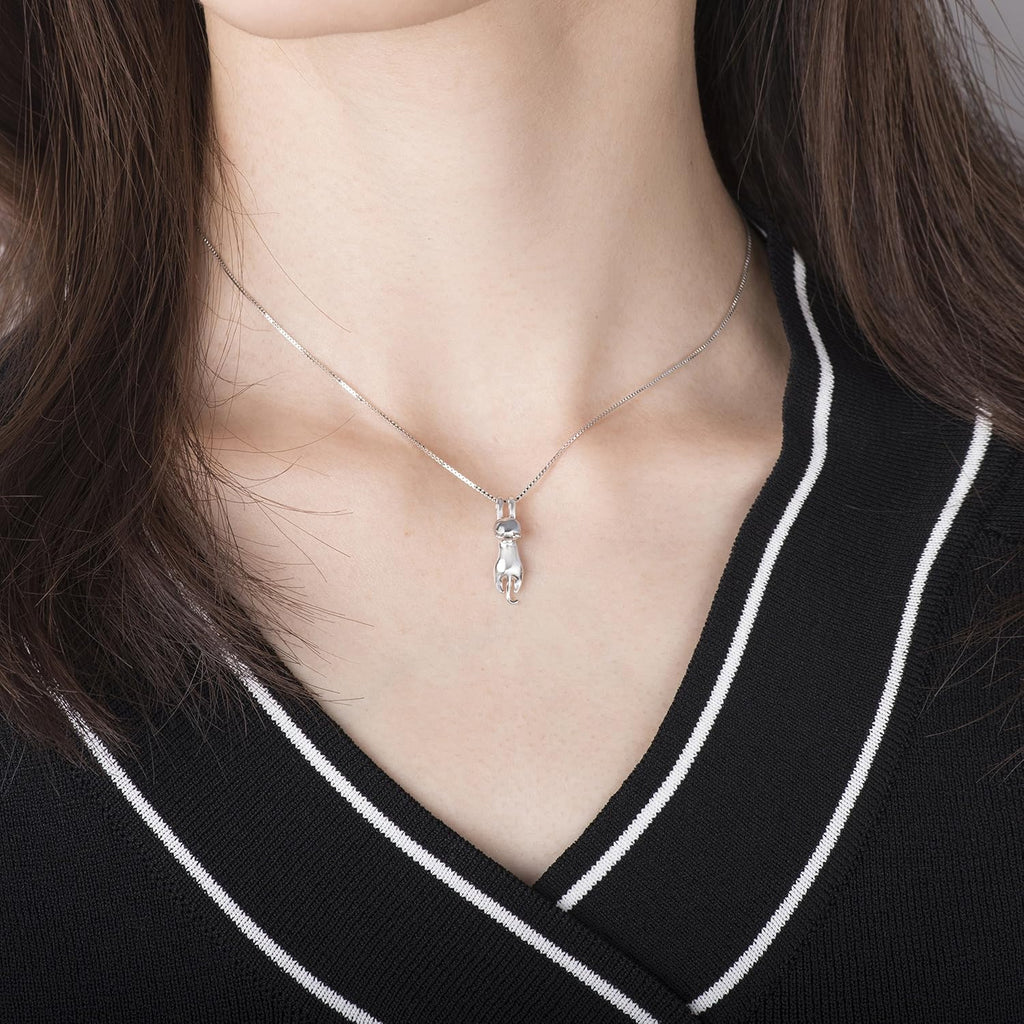 S.Leaf Women's Sterling Silver Cat Pendant Necklace